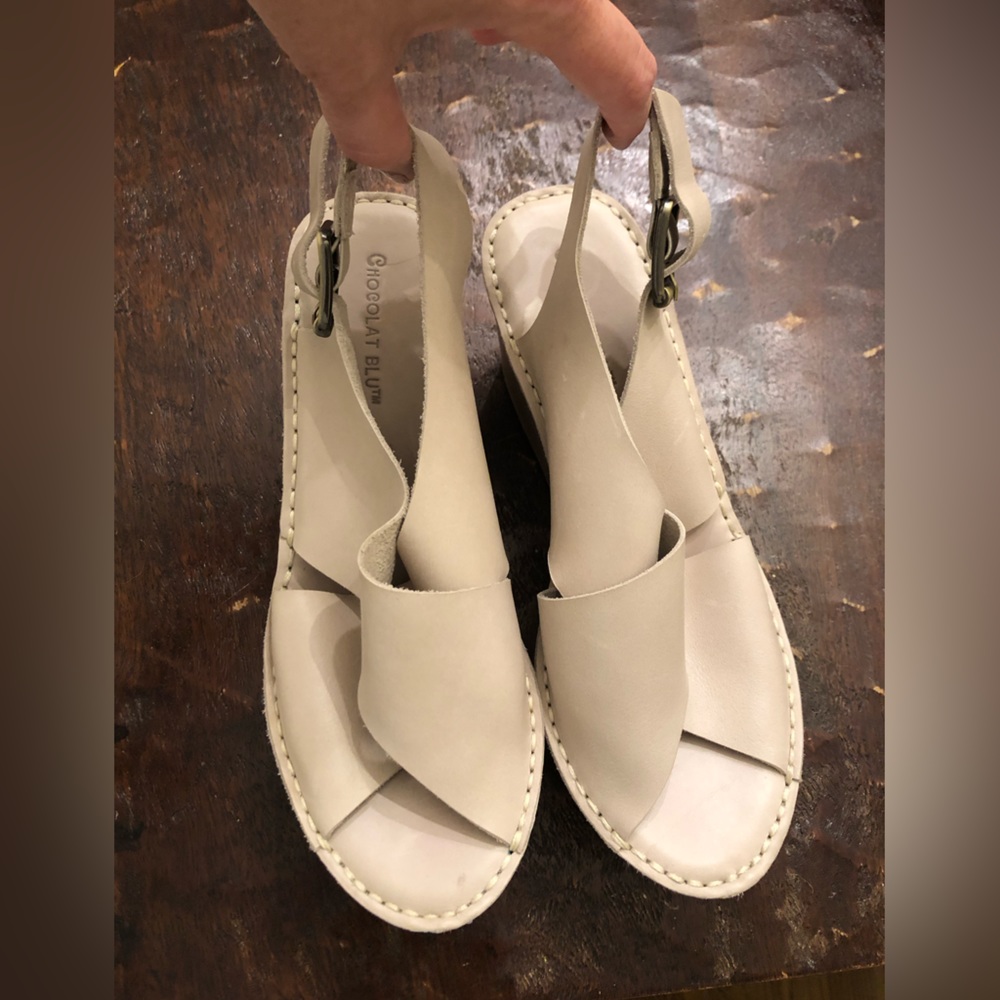 Chocolate blu bone colored wedge sandals. Size 6.5.